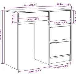 vidaXL Bureau Wit Bewerkt hout 90 x 37,5 x 75 cm