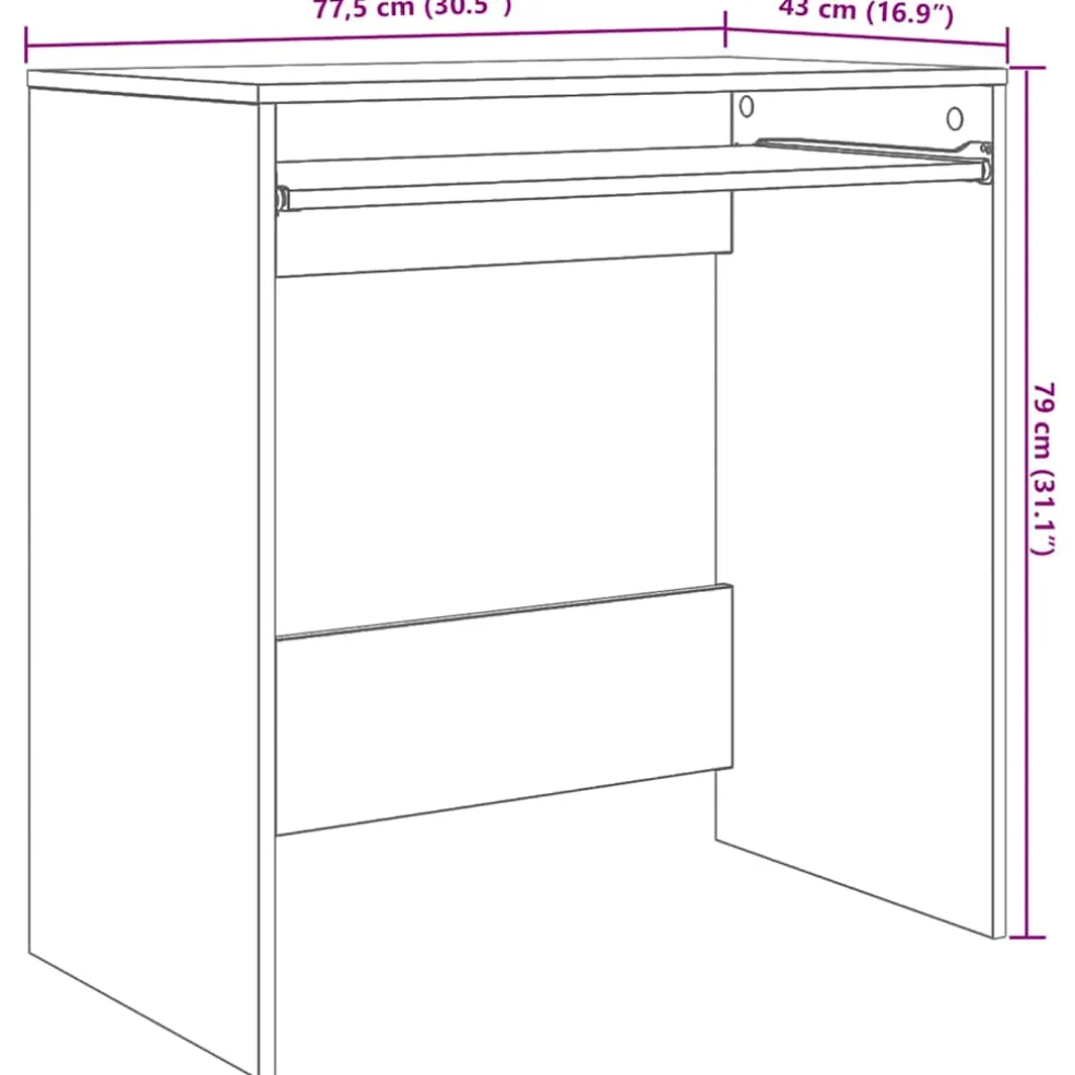 vidaXL Bureau Wit Bewerkt hout 77.5 x 43 x 79 cm