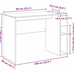 vidaXL Bureau Wit Bewerkt hout 109 x 50 x 78 cm