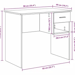vidaXL Bureau Wit 90 x 49 x 75 cm Bewerkt hout