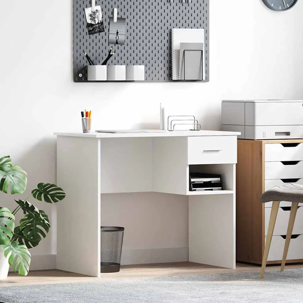 vidaXL Bureau Wit 90 x 49 x 75 cm Bewerkt hout