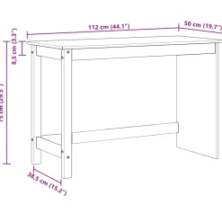 vidaXL Bureau Wit 112 x 50 x 75 cm Massief Vurenhout