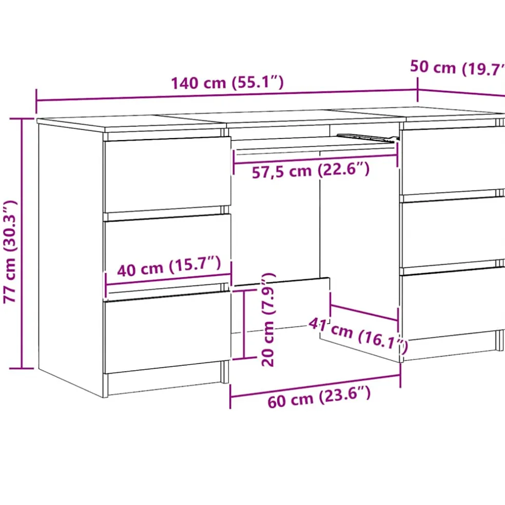 vidaXL Bureau 140x50x77 cm bewerkt hout artisanaal eikenkleur