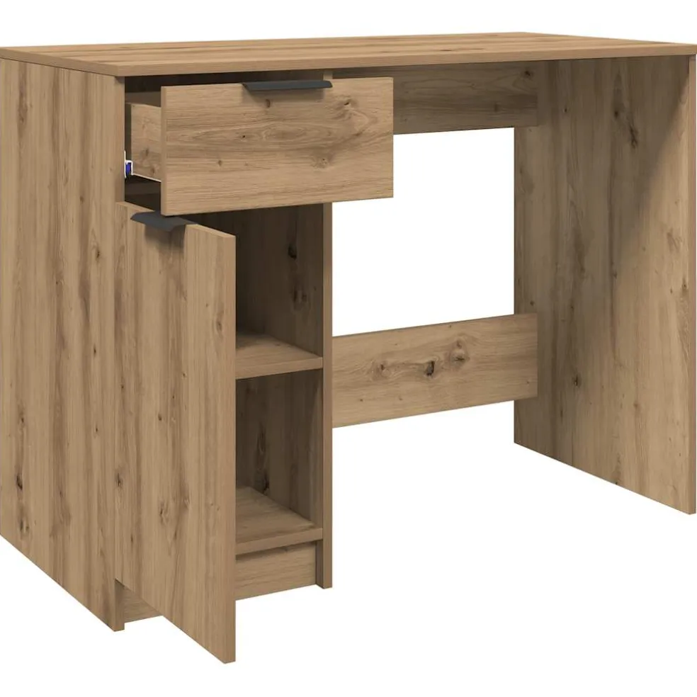 vidaXL Bureau 100x50x75 cm bewerkt hout artisanaal eikenkleur