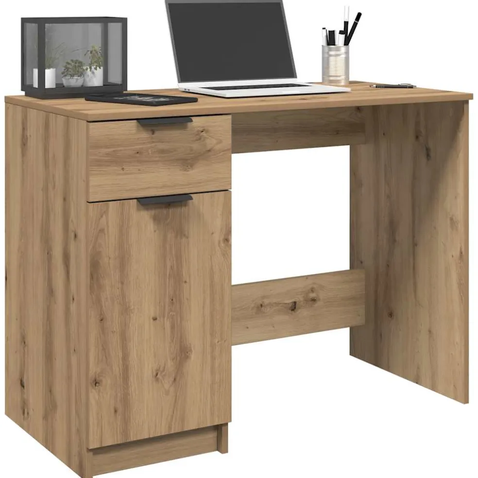 vidaXL Bureau 100x50x75 cm bewerkt hout artisanaal eikenkleur