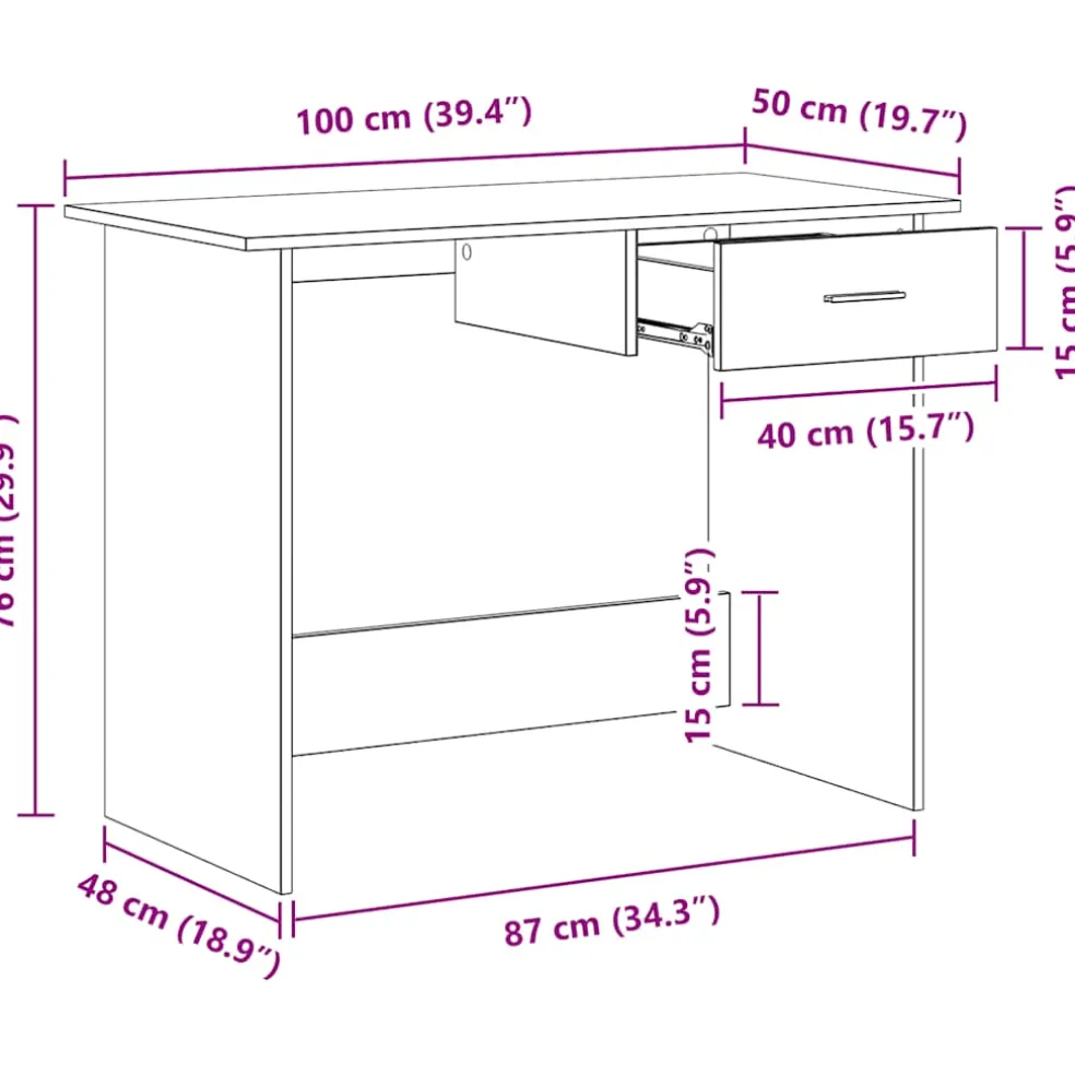 vidaXL Bureau 100x50x76 cm bewerkt hout betongrijs