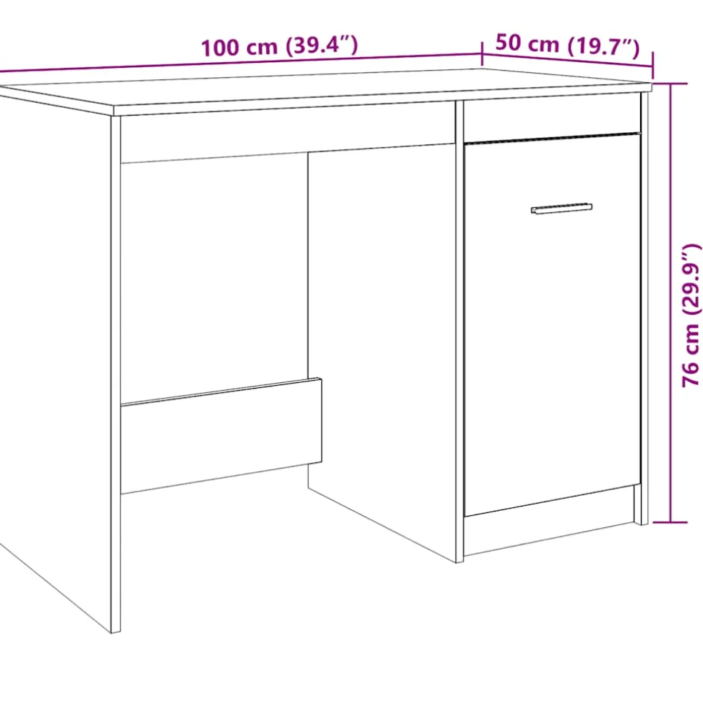 vidaXL Bureau 100x50x76 cm bewerkt hout artisanaal eikenkleur