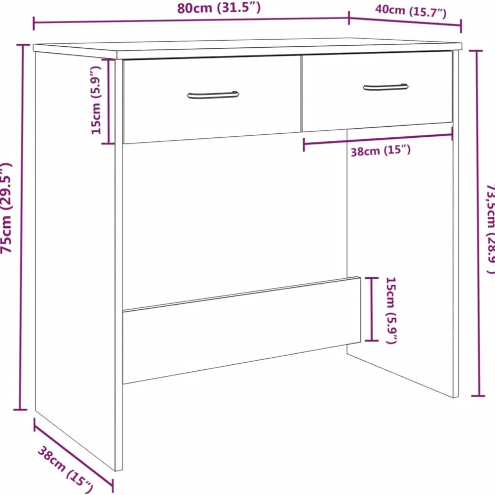 vidaXL Bureau 80x40x75 cm bewerkt hout gerookt eikenkleurig