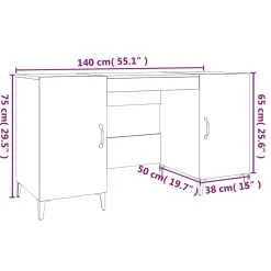 vidaXL Bureau 140x50x75 cm bewerkt hout betongrijs