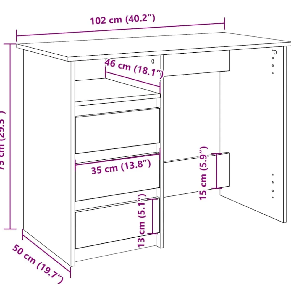 vidaXL Bureau 102x50x75 cm bewerkt hout oud houtkleurig