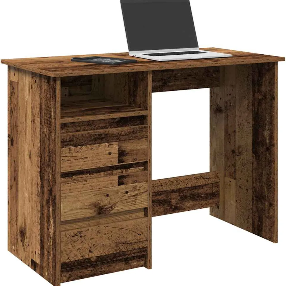 vidaXL Bureau 102x50x75 cm bewerkt hout oud houtkleurig