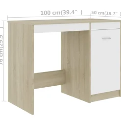 vidaXL Bureau 100x50x76 cm bewerkt hout wit en sonoma eikenkleurig