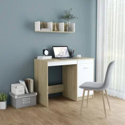 vidaXL Bureau 100x50x76 cm bewerkt hout wit en sonoma eikenkleurig
