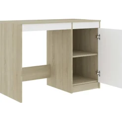 vidaXL Bureau 100x50x76 cm bewerkt hout wit en sonoma eikenkleurig
