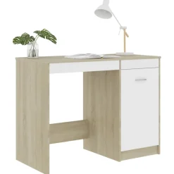 vidaXL Bureau 100x50x76 cm bewerkt hout wit en sonoma eikenkleurig