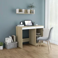 vidaXL Bureau 100x50x76 cm bewerkt hout wit en sonoma eikenkleurig