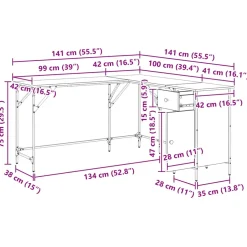 vidaXL Bureau 141x141x75 cm bewerkt hout gerookt eikenkleurig