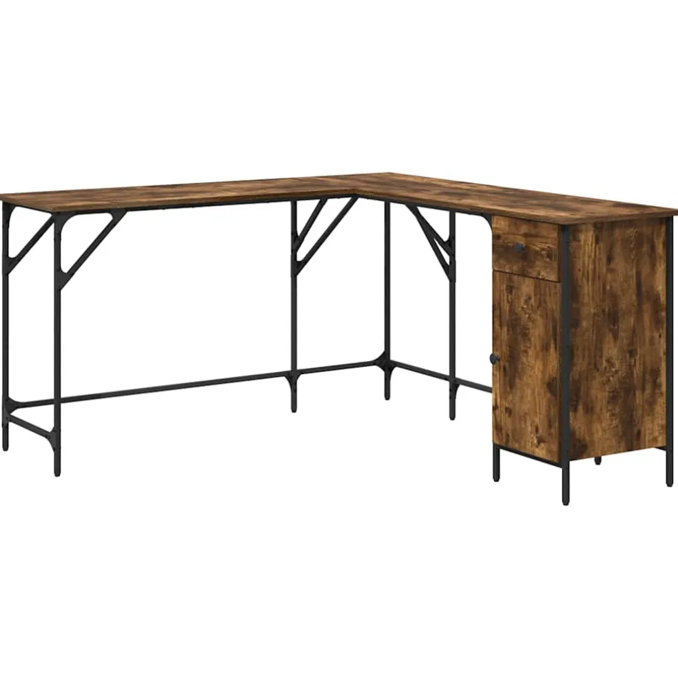 vidaXL Bureau 141x141x75 cm bewerkt hout gerookt eikenkleurig