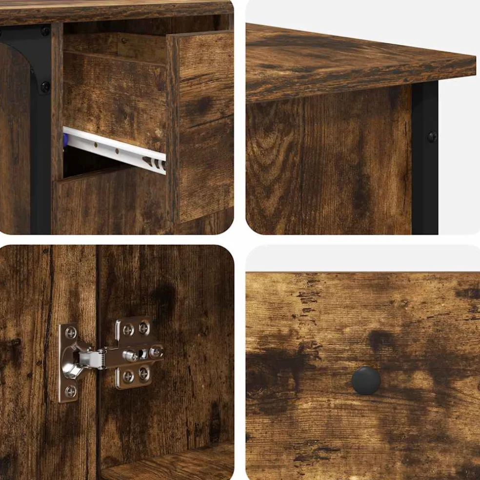 vidaXL Bureau 141x141x75 cm bewerkt hout gerookt eikenkleurig