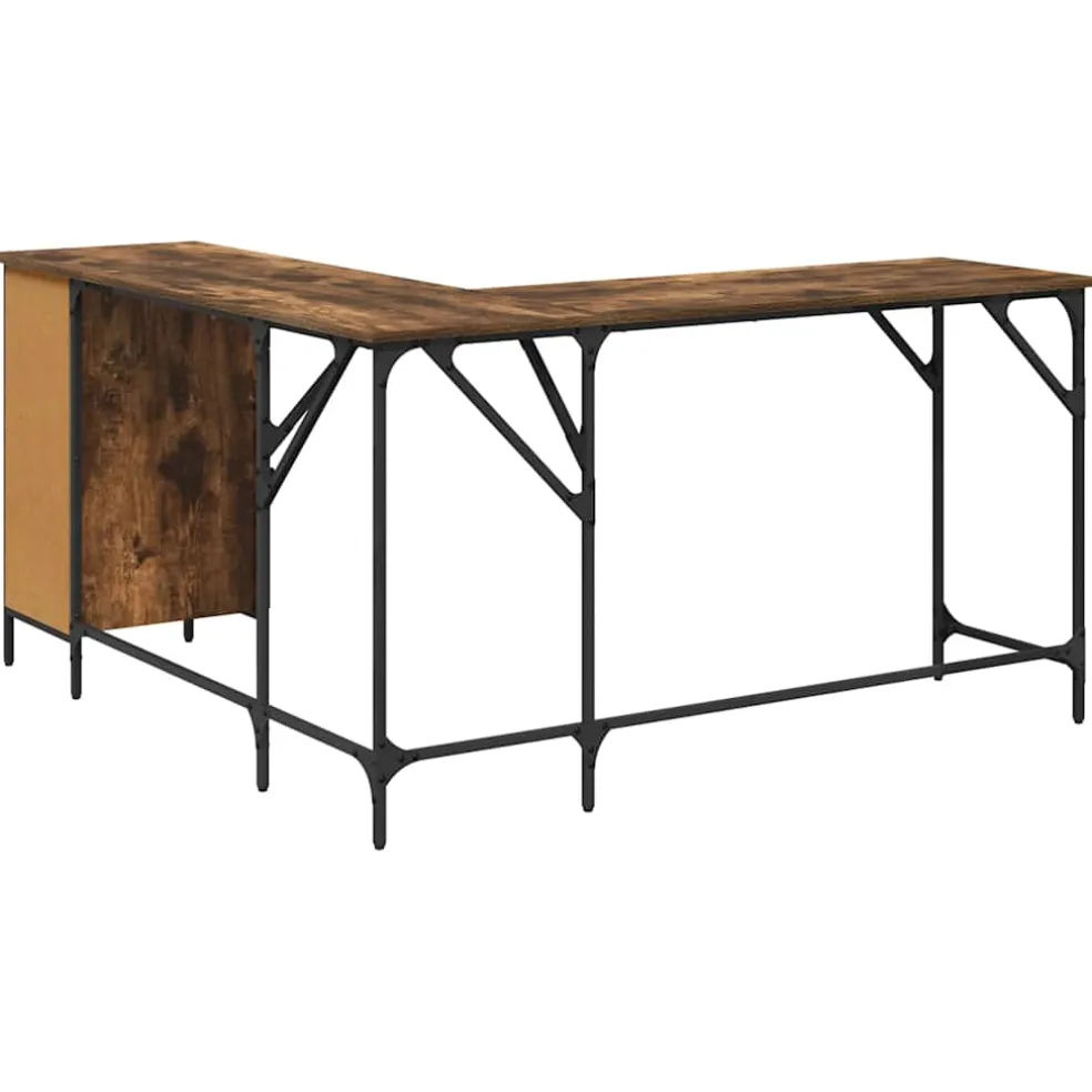 vidaXL Bureau 141x141x75 cm bewerkt hout gerookt eikenkleurig