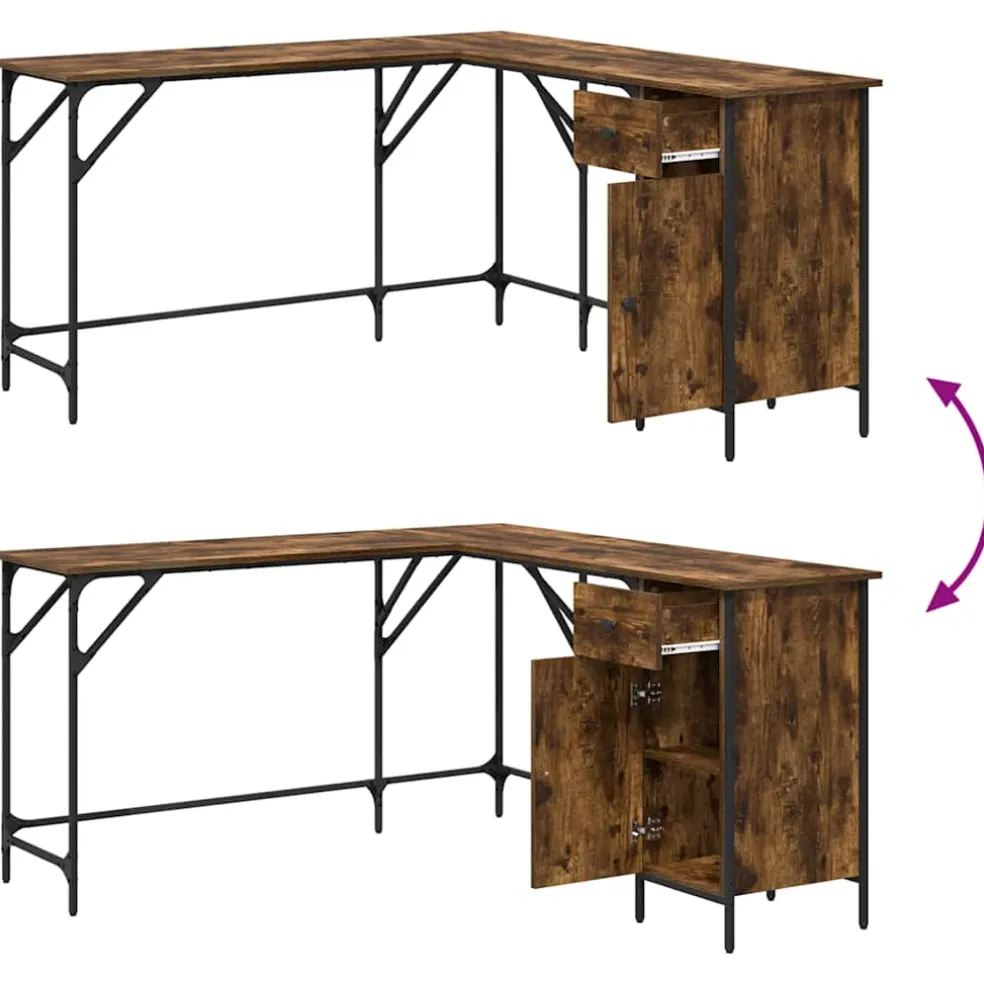 vidaXL Bureau 141x141x75 cm bewerkt hout gerookt eikenkleurig