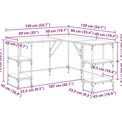 vidaXL Bureau 139x139x75 cm bewerkt hout zwart