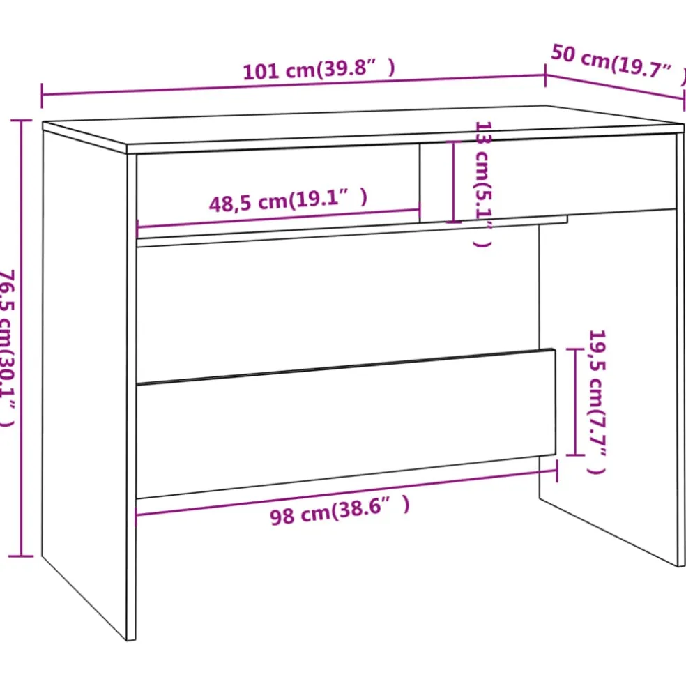 vidaXL Bureau 101x50x76,5 cm bewerkt hout sonoma eikenkleurig
