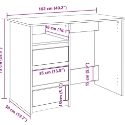 vidaXL Bureau 102x50x75 cm bewerkt hout sonoma eikenkleurig