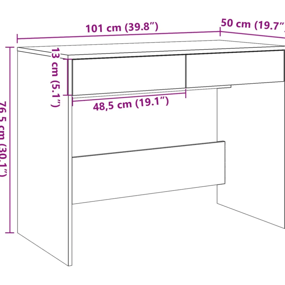 vidaXL Bureau 101x50x76,5 cm bewerkt hout oud houtkleurig