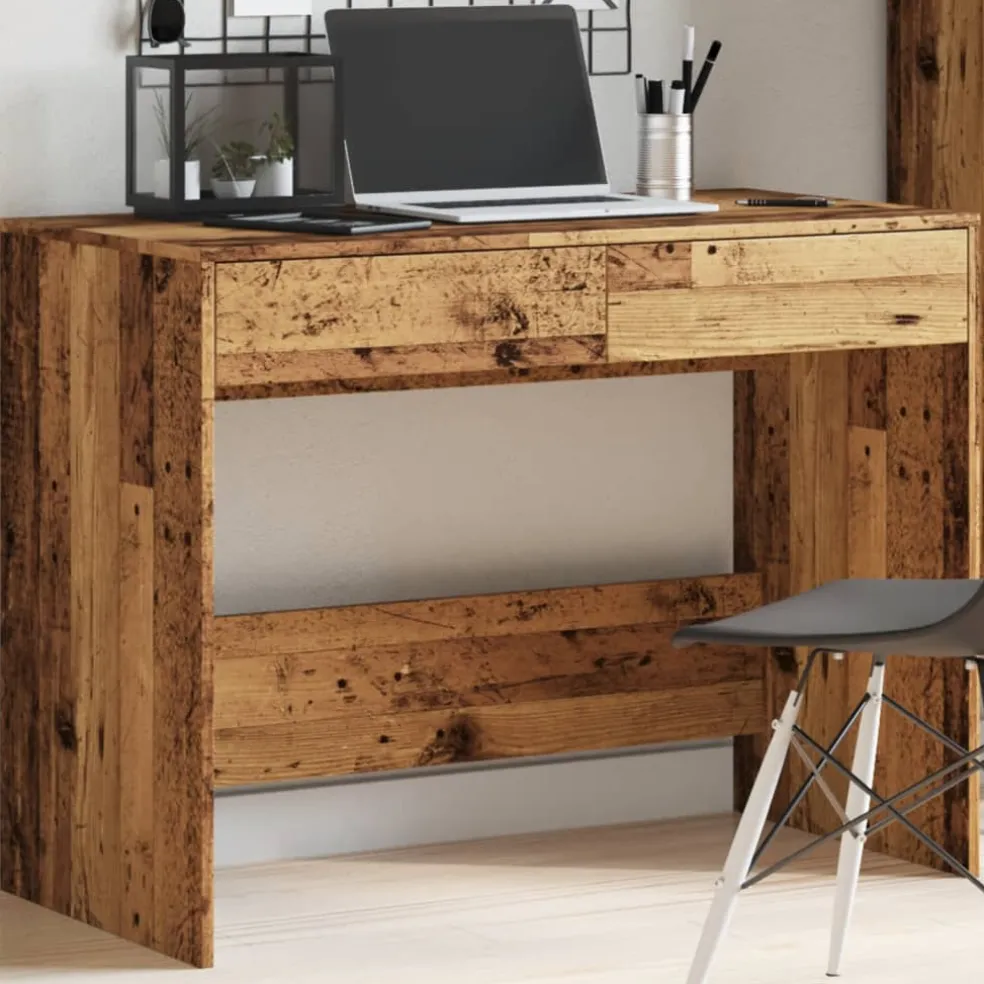 vidaXL Bureau 101x50x76,5 cm bewerkt hout oud houtkleurig