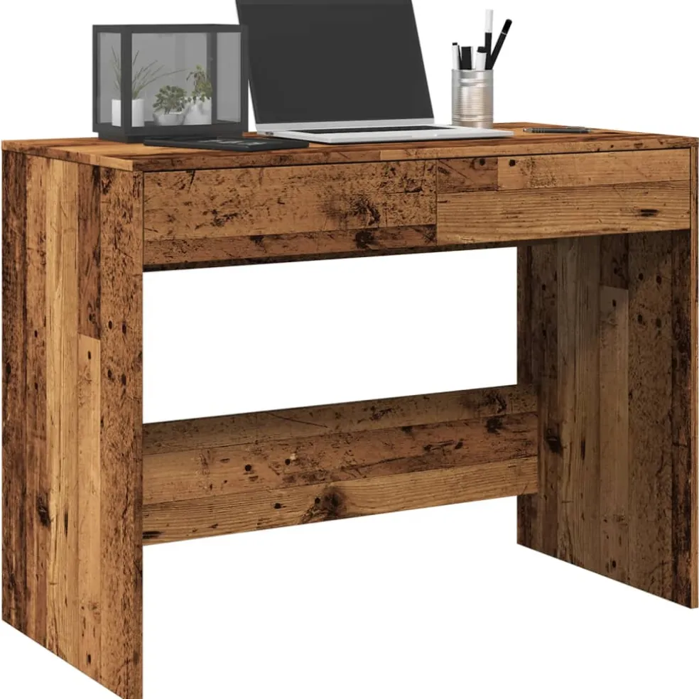vidaXL Bureau 101x50x76,5 cm bewerkt hout oud houtkleurig