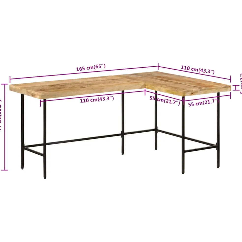 vidaXL Bureau 165x110x77 cm massief mangohout en ijzer