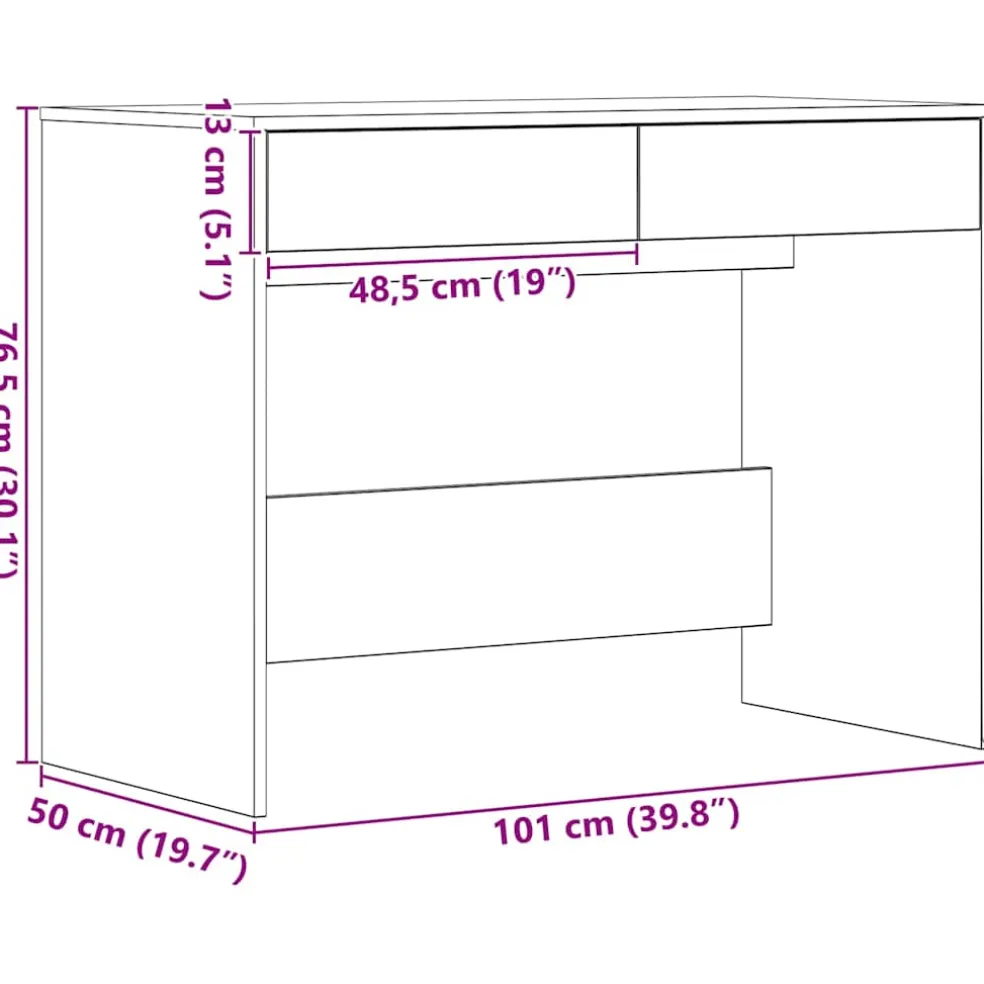 vidaXL Bureau 101x50x76,5 cm spaanplaat zwart eikenkleurig