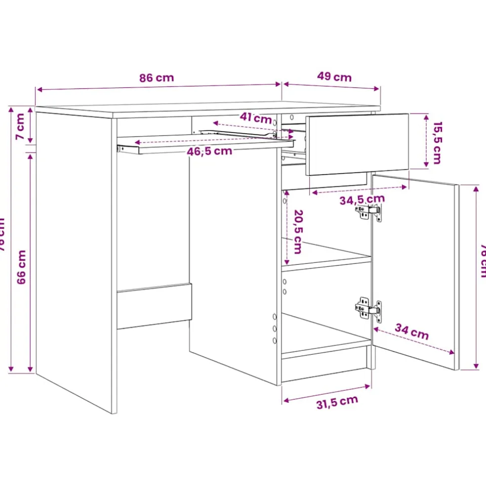 vidaXL Bureau 86x49x76 cm spaanplaat bruin eikenkleurig