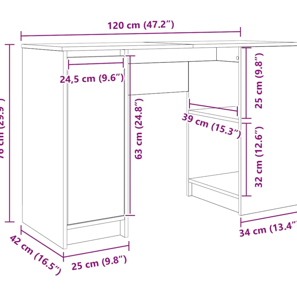 vidaXL Bureau 120x42x76 cm spaanplaat betongrijs