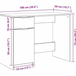vidaXL Bureau Zwart Eiken Bewerkt hout 100 x 50 x 75 cm