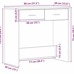 vidaXL Bureau Zwart Eiken Bewerkt hout 80 x 40 x 75 cm