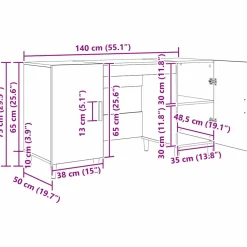 vidaXL Bureau Zwart Eiken Bewerkt hout 140 x 50 x 75 cm