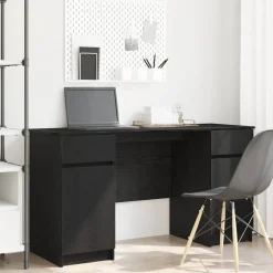 vidaXL Bureau Zwart eiken Bewerkt hout 140 x 49 x 76 cm