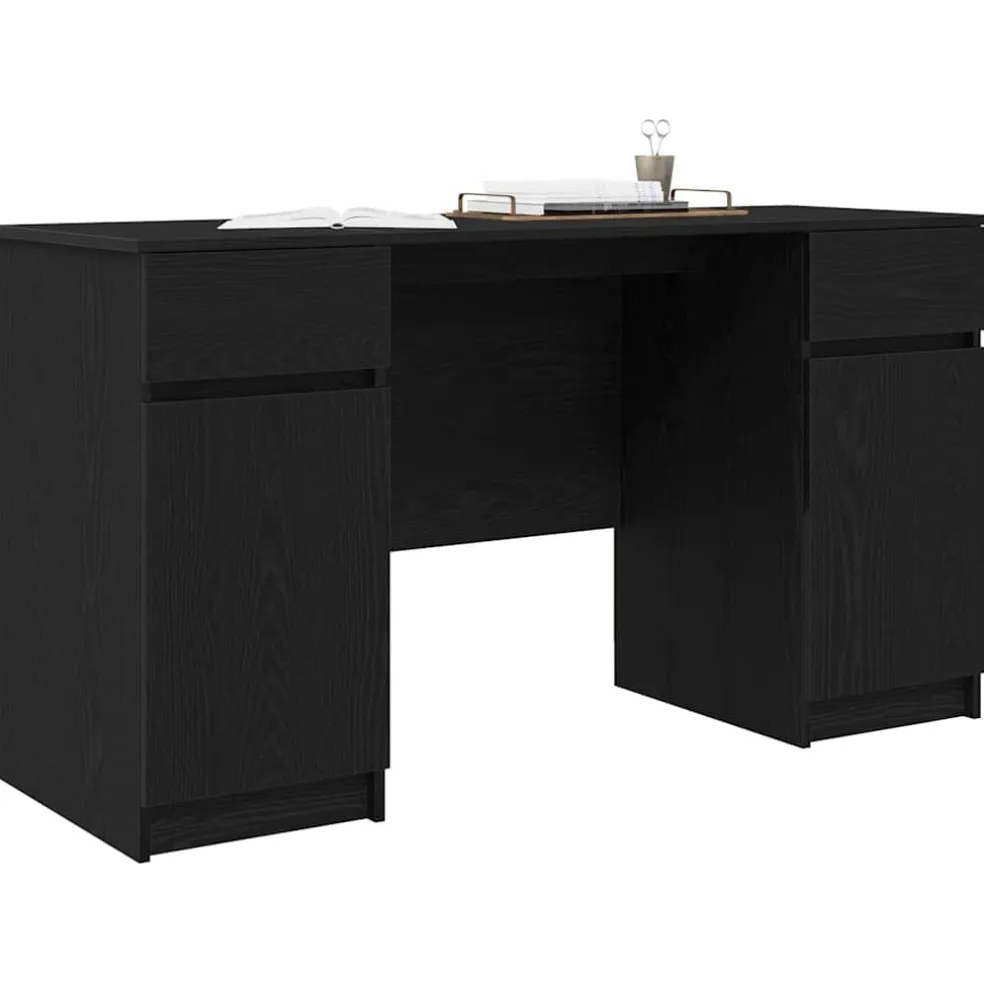 vidaXL Bureau Zwart eiken Bewerkt hout 140 x 49 x 76 cm