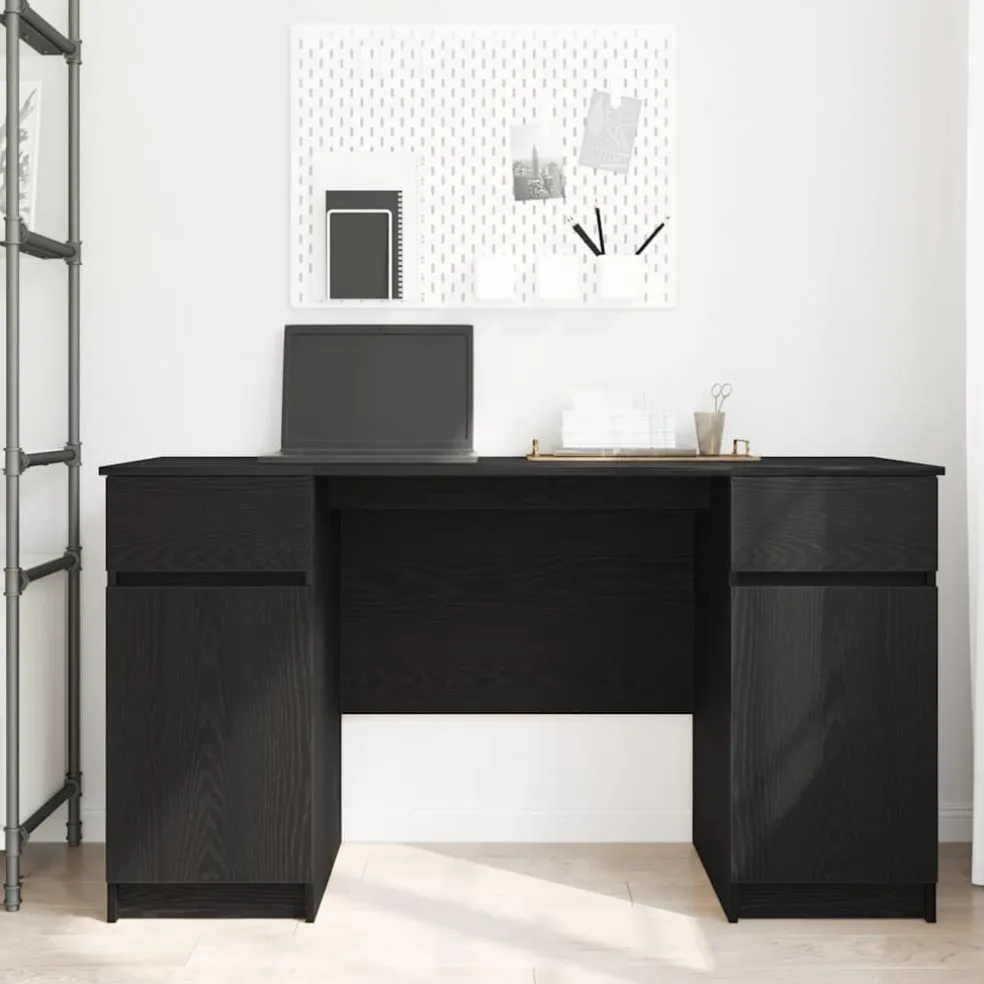 vidaXL Bureau Zwart eiken Bewerkt hout 140 x 49 x 76 cm