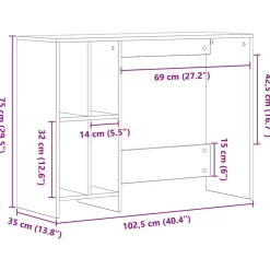 vidaXL Bureau Zwart Eiken Bewerkt hout 102,5 x 35 x 75 cm