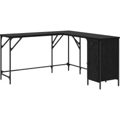 vidaXL Bureau Zwart Eiken Bewerkt hout 141 x 141 x 75 cm