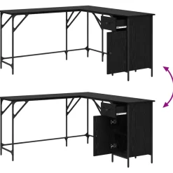 vidaXL Bureau Zwart Eiken Bewerkt hout 141 x 141 x 75 cm