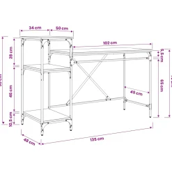 vidaXL Bureau Zwart Eiken Bewerkt hout 135 x 50 x 90 cm