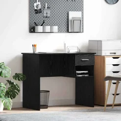 vidaXL Bureau Zwart Eiken 90 x 49 x 75 cm Bewerkt hout