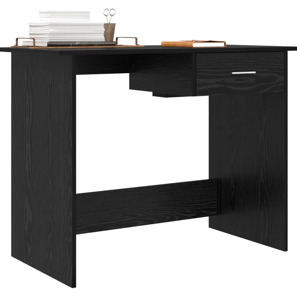 vidaXL Bureau Zwart Eiken 100 x 50 x 76 cm Bewerkt hout