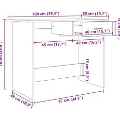 vidaXL Bureau Zwart Eiken 100 x 50 x 76 cm Bewerkt hout