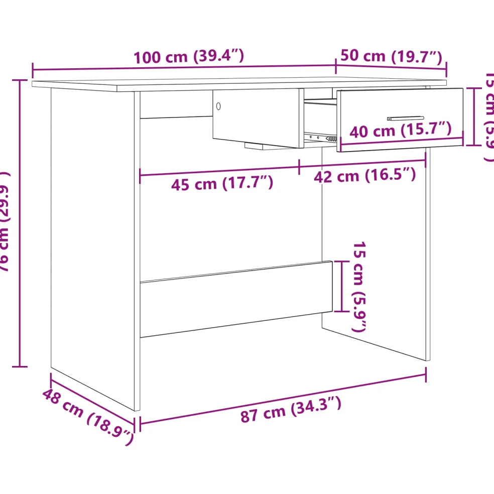 vidaXL Bureau Zwart Eiken 100 x 50 x 76 cm Bewerkt hout
