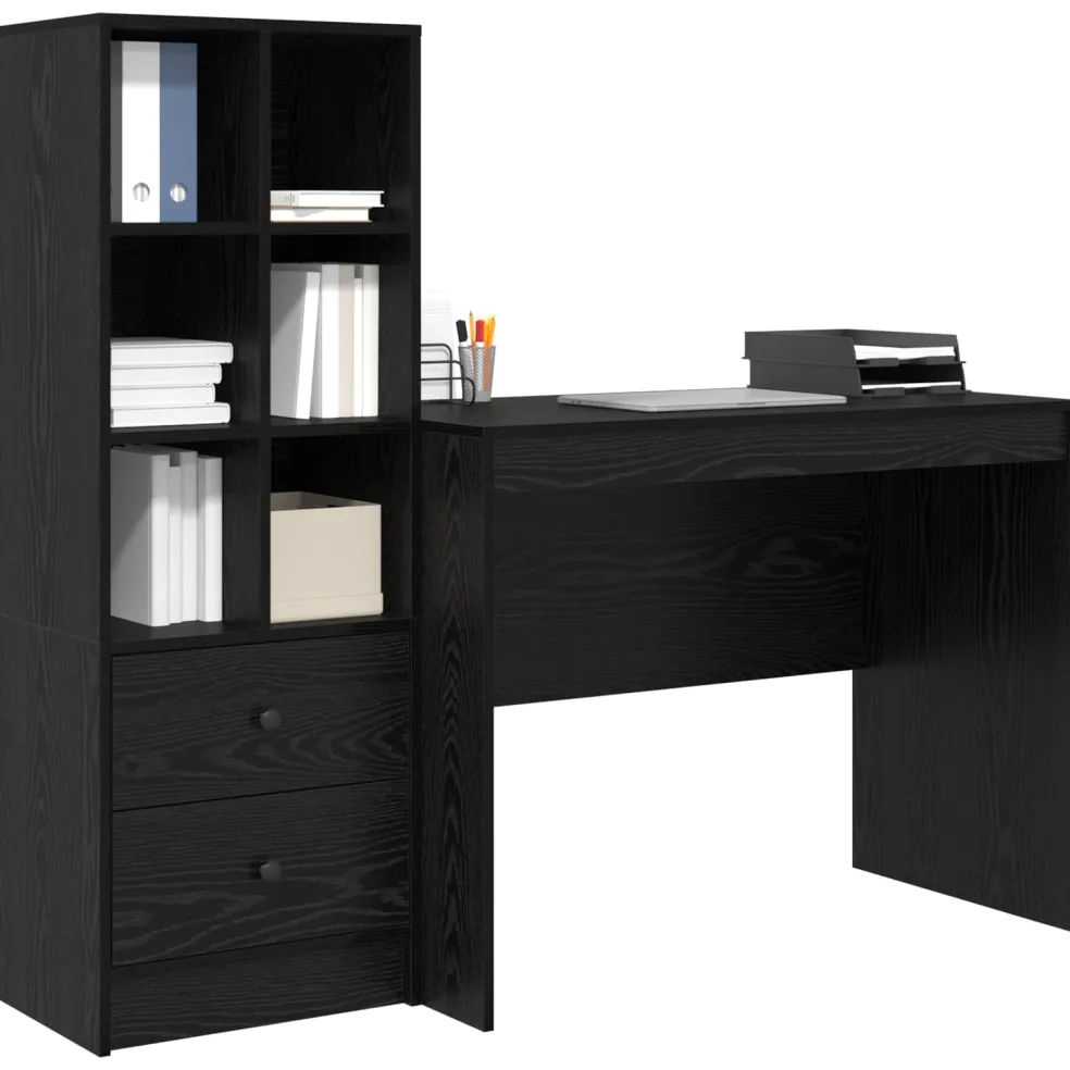 vidaXL Bureau Zwart Eiken 145.5 x 50 x 127 cm 2 st